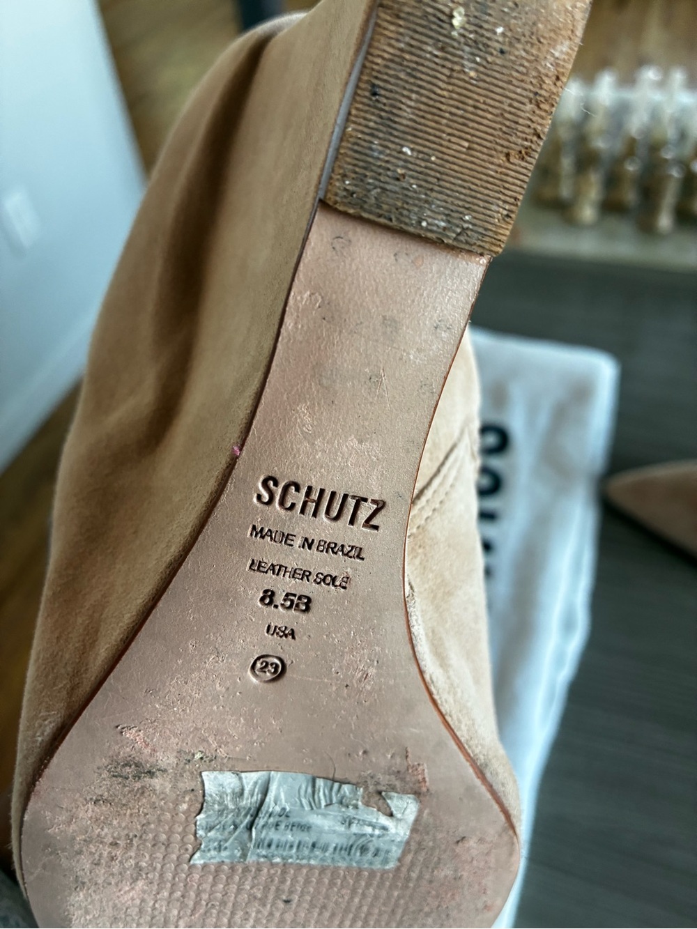 Schutz Women's Knee-High Suede Wedge Boots - Tan - Picture 3 of 5